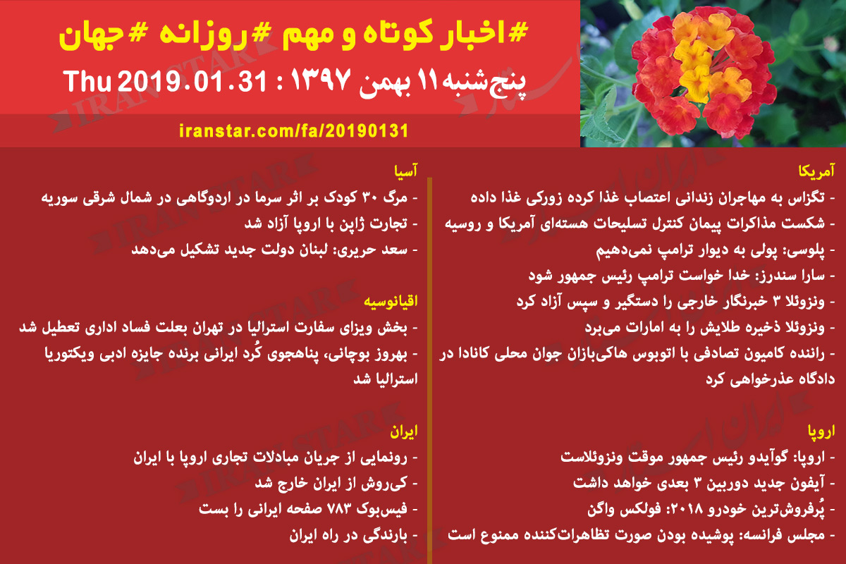 Iranian Canadian World Daily News 2019-01-31