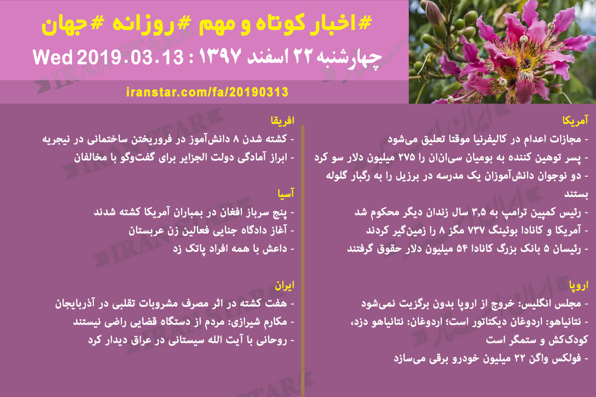 Iranian Canadian World Daily News 2019-03-13
