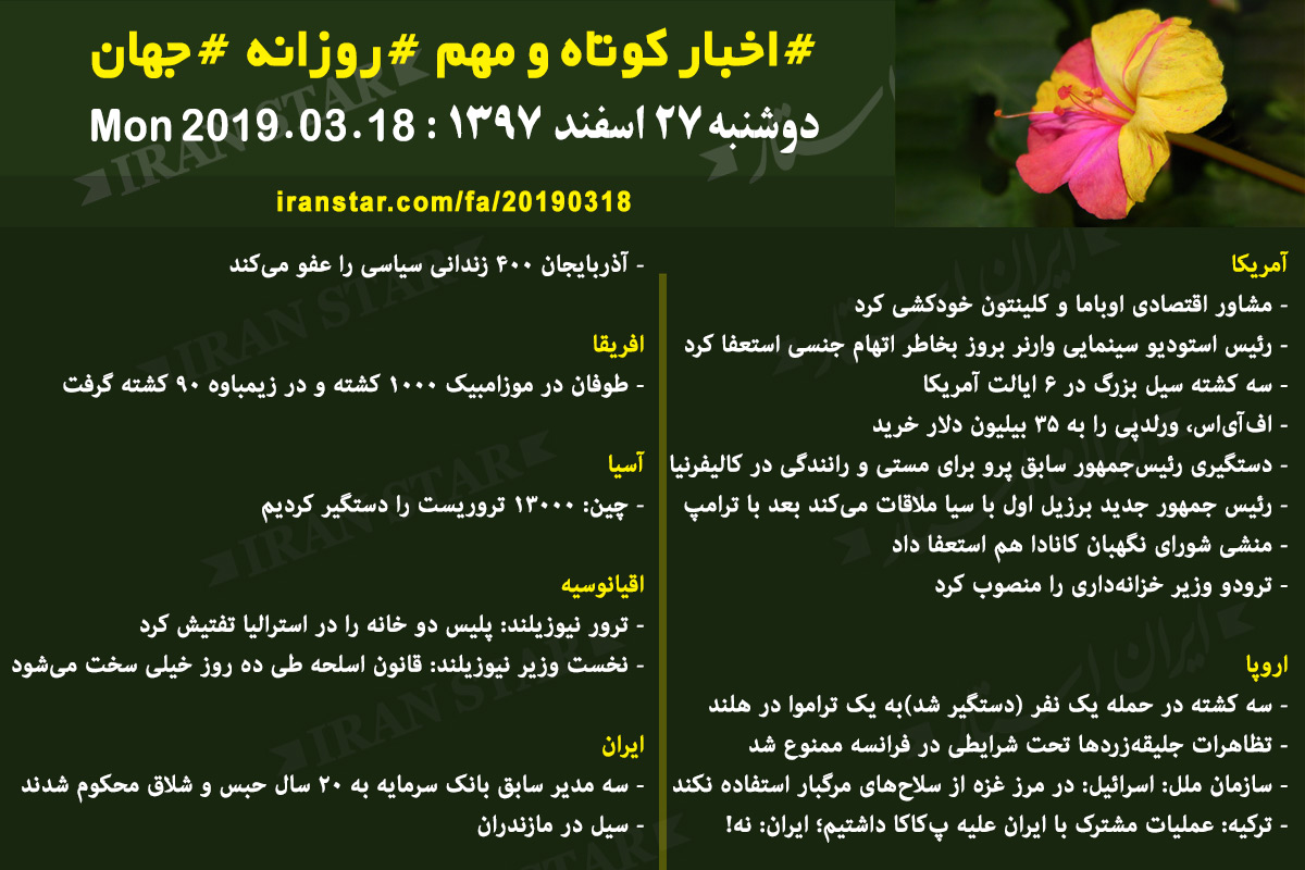 Iranian Canadian World Daily News 2019-03-18