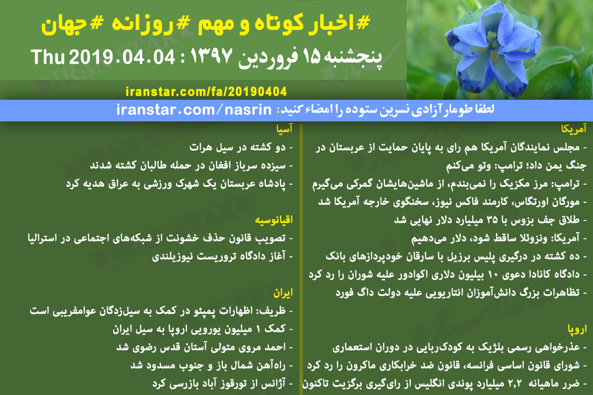 Iranian Canadian World Daily News 2019-04-04