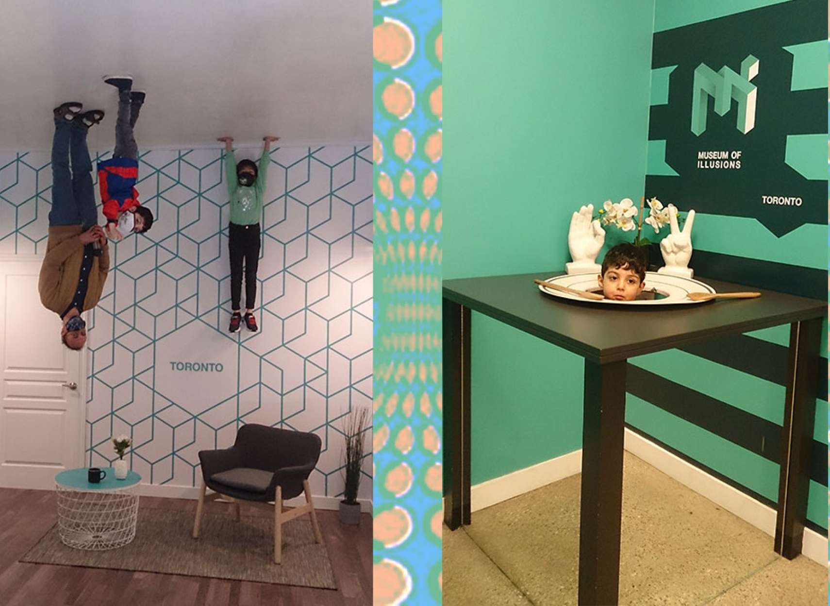 خانواده-تورنتو-بازدید-از-موزه-توهم-تصویری-سقف-آویزان-سر-بریده-بشقاب
